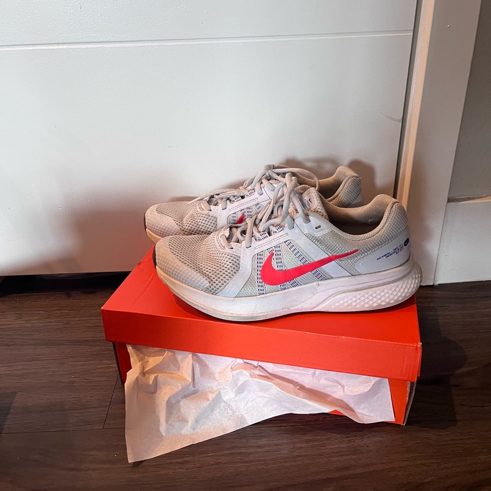 Nike White Sneakers with Pink Swoosh